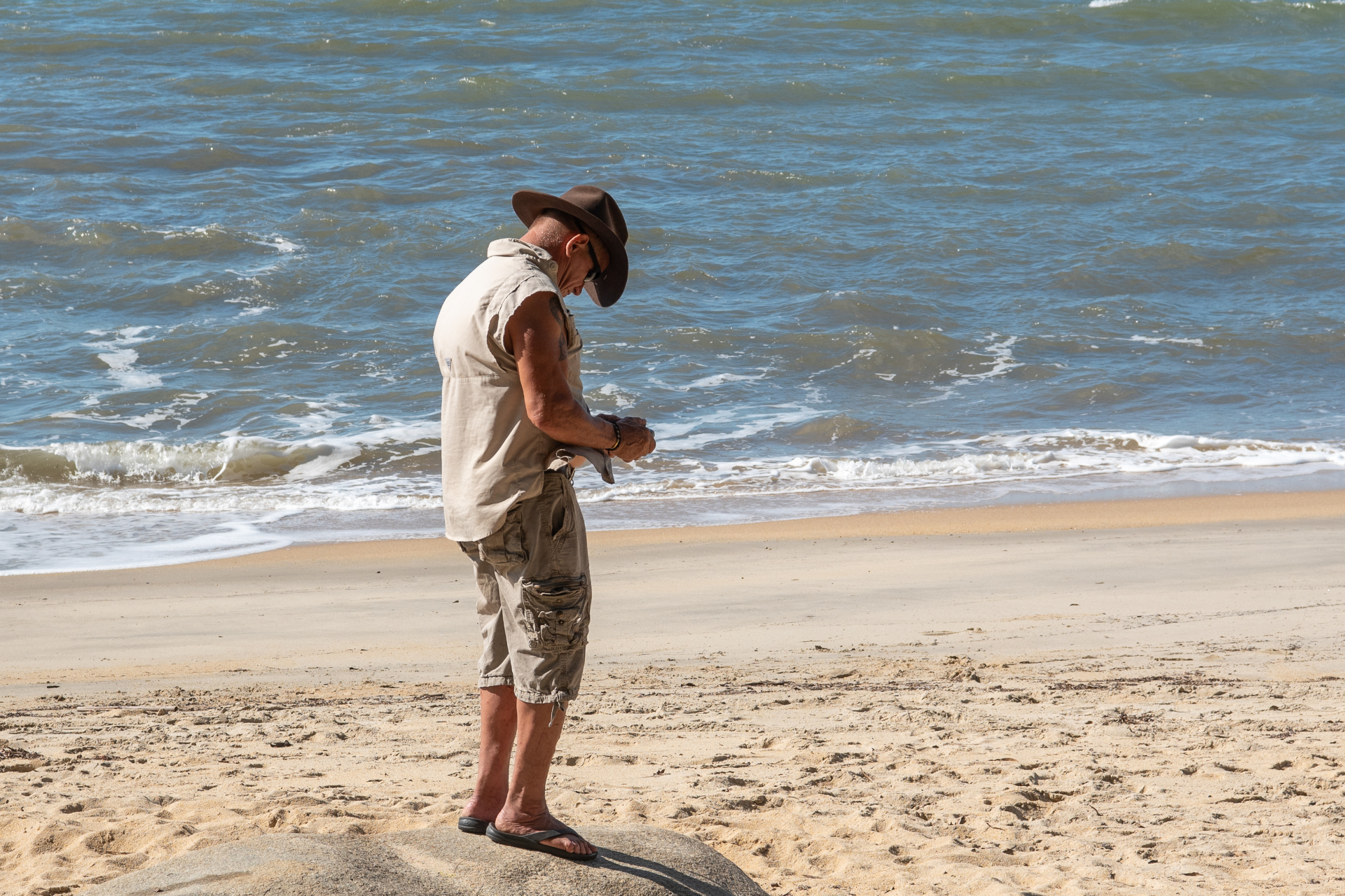 Quiet moment on a rock by the sea